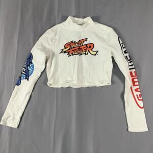Street Fighter Shirt Womens Small Long Sleeve Crop Top Mock Neck Capcom Graphic
